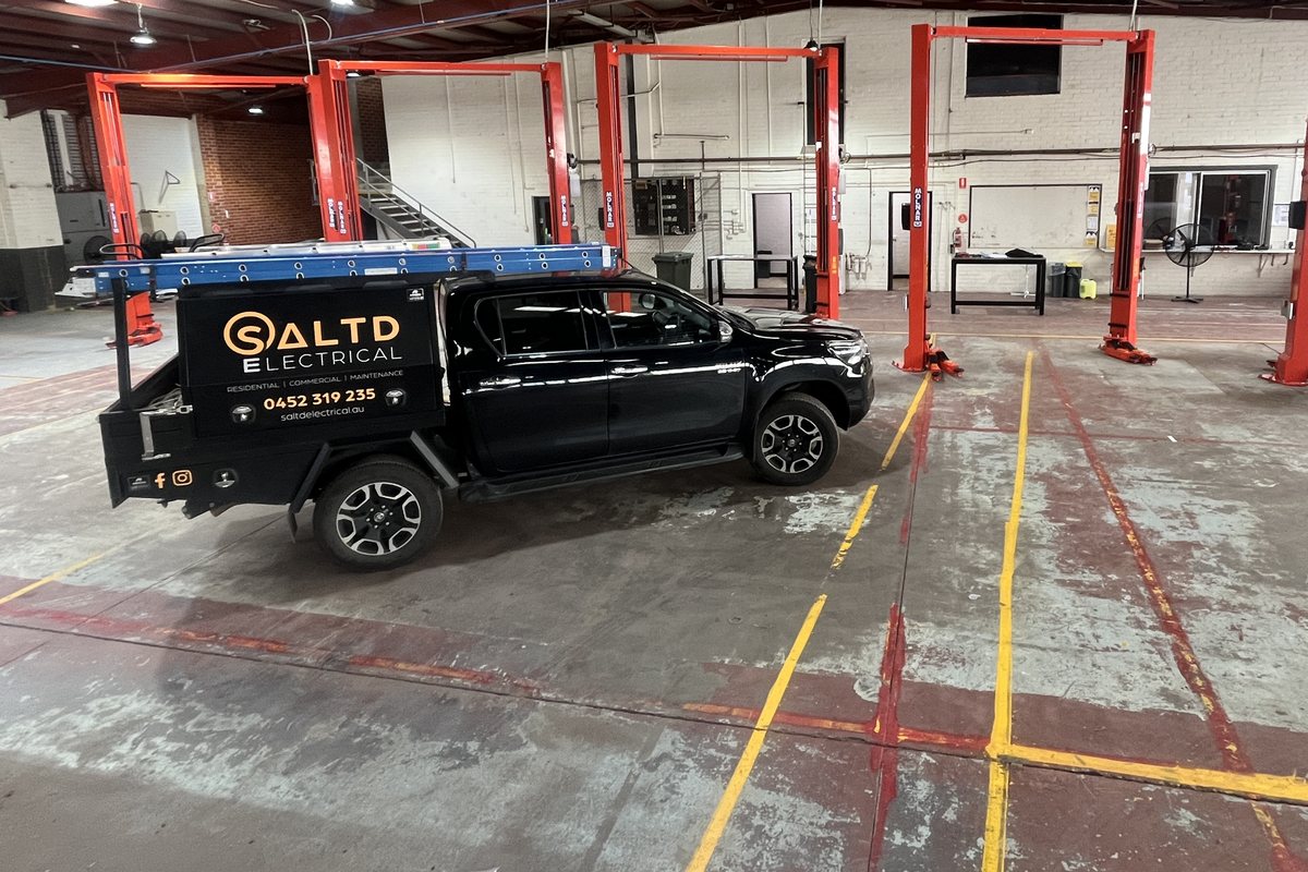 SALTD Electrical ute parked on site at a job, by SALTD Electrical